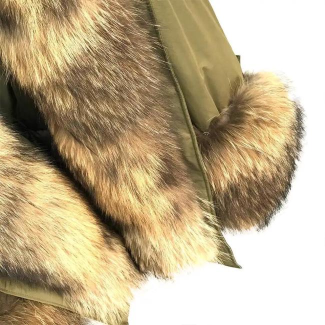 High Quality Thick Warm Raccoon Fur Parka Jackets Fashion Winter Down Padded Real Fur Lining Puffer Coat for Womens
