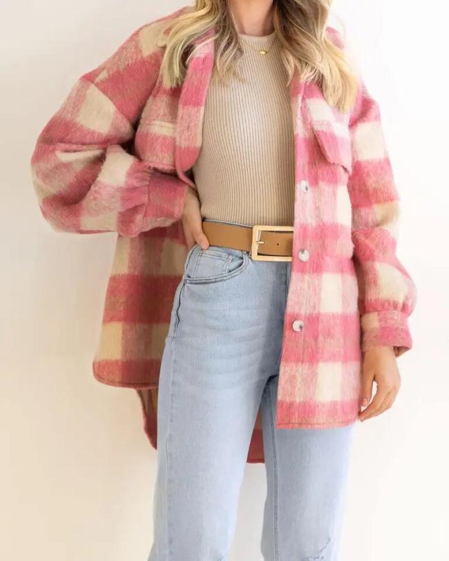 Winter Plaid Jacket Women Overshirt Long Checkered Jacket Woman Female Long Sleeve Winter Shirt Jackets Coats for Women