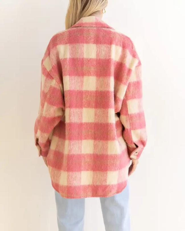 Winter Plaid Jacket Women Overshirt Long Checkered Jacket Woman Female Long Sleeve Winter Shirt Jackets Coats for Women