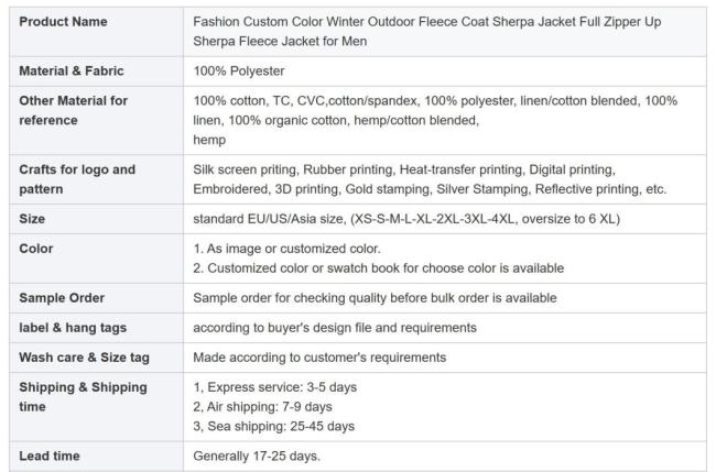 Fashion Custom Color Winter Outdoor Fleece Coat Sherpa Jacket Full Zipper up Sherpa Fleece Jacket for Men