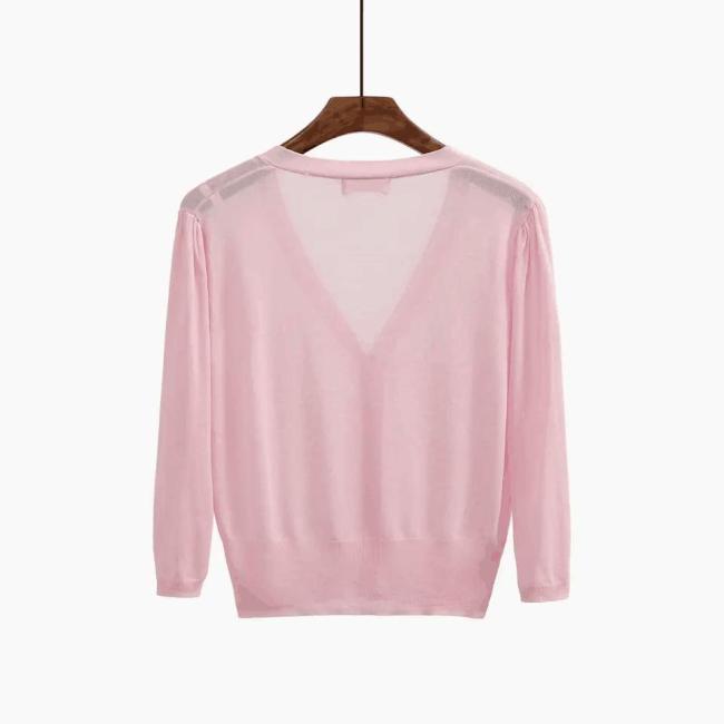 Women′s Summer Knitwear Thin Cardigan Ice Silk Seven-Point Sleeve with Candy-Colored Sunblock Coat for Women