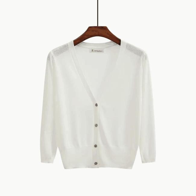 Women′s Summer Knitwear Thin Cardigan Ice Silk Seven-Point Sleeve with Candy-Colored Sunblock Coat for Women