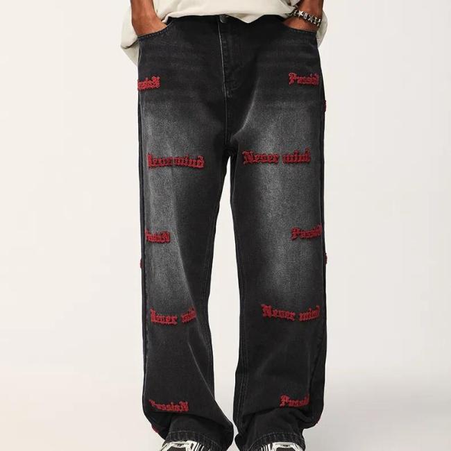 Streetwear Men′s Pant Blank Baggy Denim Distressed Vintage Stacked Flare Jeans Pants
