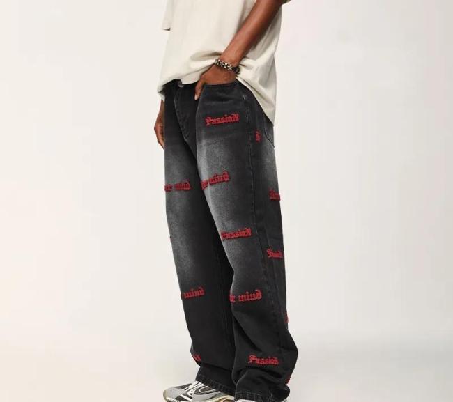 Streetwear Men′s Pant Blank Baggy Denim Distressed Vintage Stacked Flare Jeans Pants