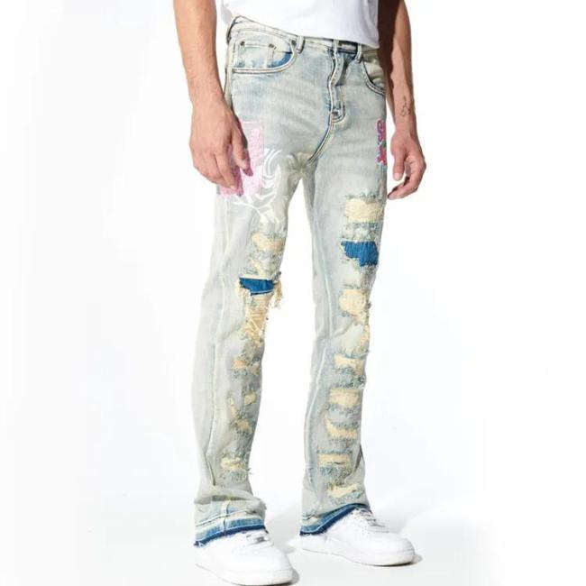 Custom Slim Fit Jeans Skinny Streetwear Straight-Leg Premium Stretchy Pants Denim Jeans for Men
