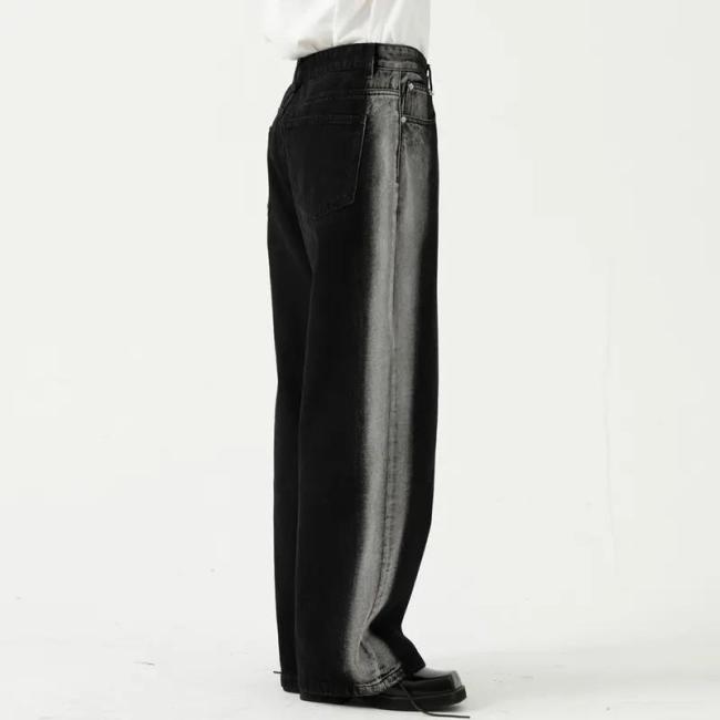Wholesale Custom Streetwear Designer Blank Baggy Distressed Vintage Jeans Stacked Flare Denim Pants Men