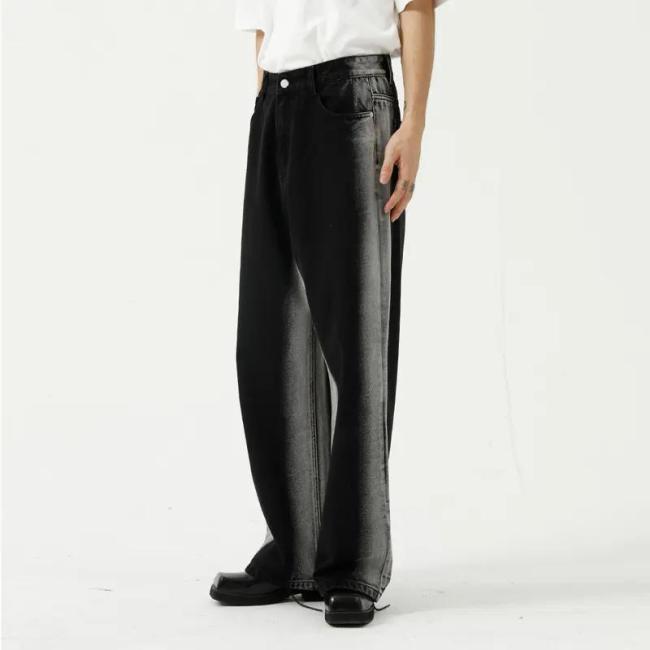 Wholesale Custom Streetwear Designer Blank Baggy Distressed Vintage Jeans Stacked Flare Denim Pants Men