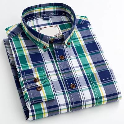 China                  Plaid Shirt Long Sleeve Check 100% Cotton Men′s Shirt Casual Formal Office Custom Tuxedo Shirt Couple Style              for sale