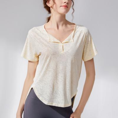 China                  2023 New Yoga Clothes Top Women Senior Sense Loose Belly Cover Professional Fitness T-Shirt              for sale