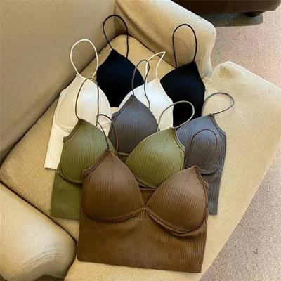 China                  One Size Seamless Ribbed Longline Knitted Basic Tops Women Triangle Strap Wireless Bra              for sale