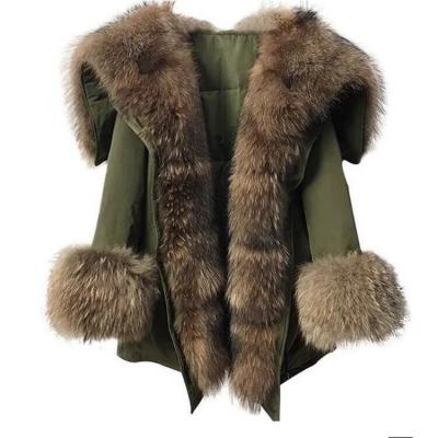 China                  High Quality Thick Warm Raccoon Fur Parka Jackets Fashion Winter Down Padded Real Fur Lining Puffer Coat for Womens              for sale