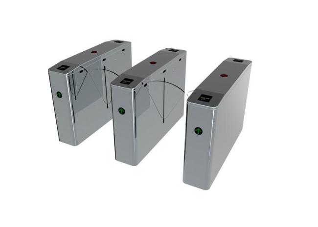 RS485 120W SS304 Waist High Flap Turnstile side view displaying passage width and mechanical components