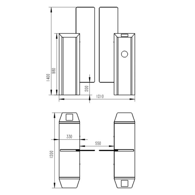 Detailed dimension diagram of SINOMATIC Full Height Sliding Turnstile
