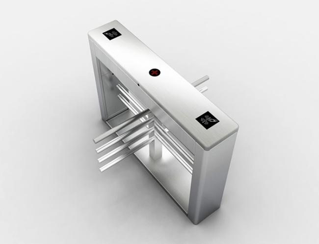 Stainless steel half height turnstile gate showing security revolving door design and construction