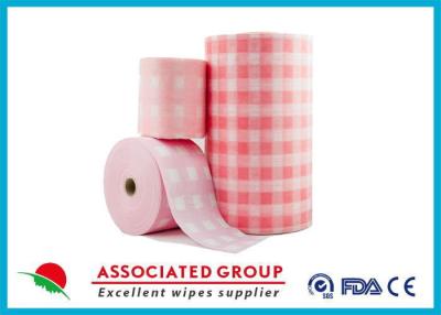 China Pink Checked Pattern Spunlace Nonwoven Rolls Soft & Lint Free for sale