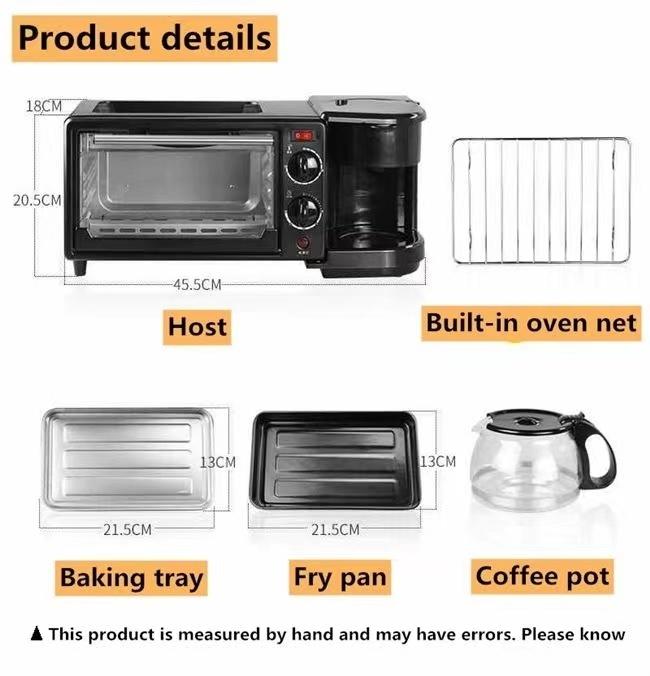 Multifunctional 3-in-1 Breakfast Maker Electric Oven Frying Pan Coffee Machine