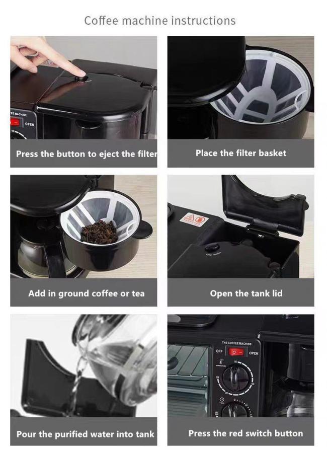 Multifunctional 3-in-1 Breakfast Maker Electric Oven Frying Pan Coffee Machine
