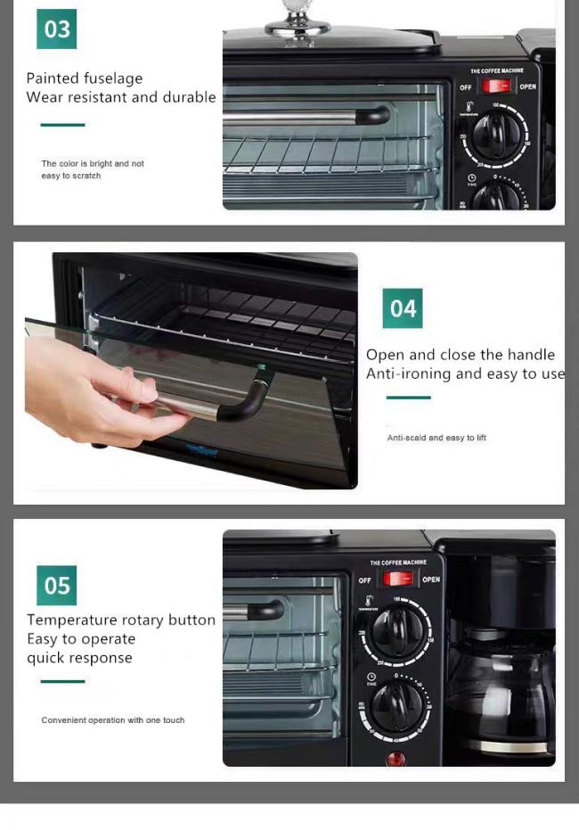 Multifunctional 3-in-1 Breakfast Maker Electric Oven Frying Pan Coffee Machine