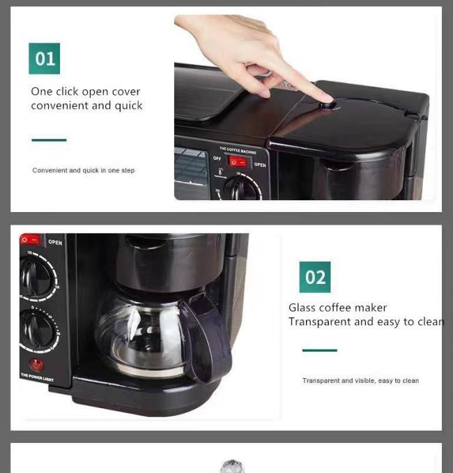 Multifunctional 3-in-1 Breakfast Maker Electric Oven Frying Pan Coffee Machine