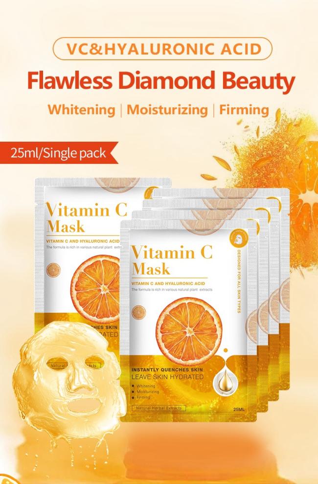 Popular Vitamin C Mask Cosmetics Factory Manufacturer Whitening Facial Mask Hydrating Natural Organic Vc Face Facial Sheet Mask