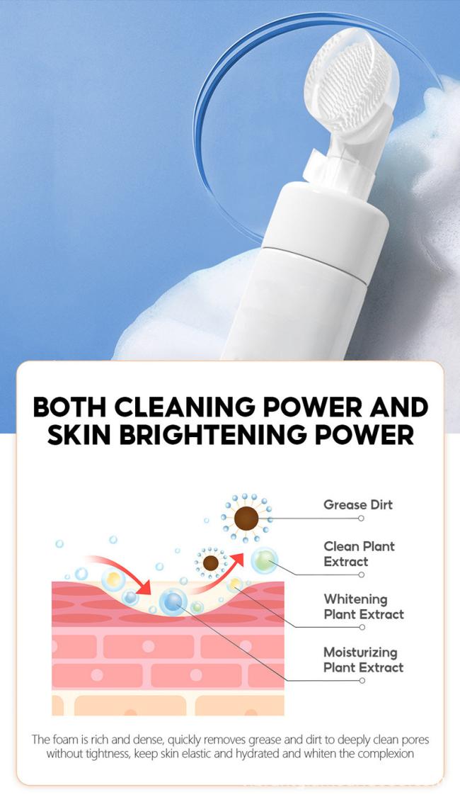 2025 Foaming Face Wash Private Label Turmeric Vitamin C Aloe Vera Amino Acid Facial Cleanser with Brush Whitening Face Cleanser