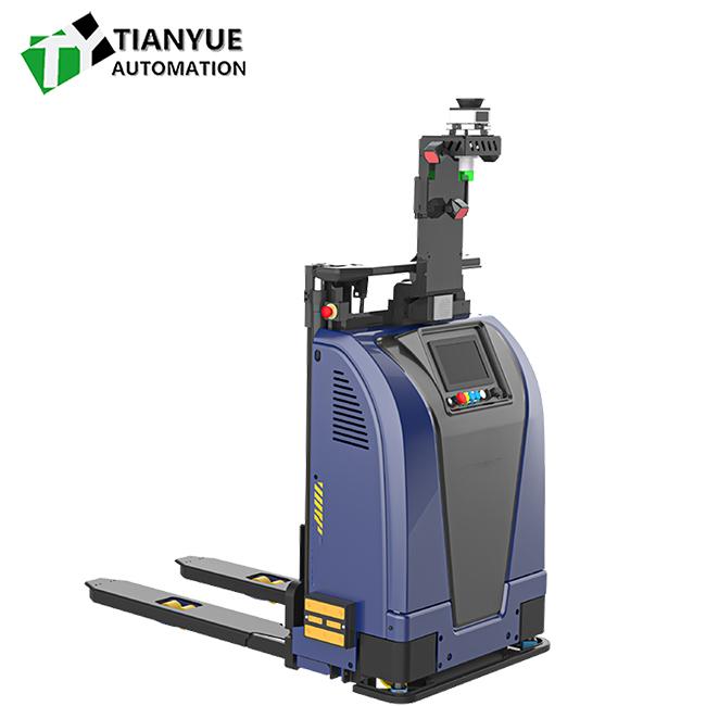 Close-up view of TIANYUE unmanned forklift navigation and control systems