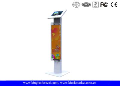 China Antitheft Metal Tablet Kiosk Stand With Long Billboard For Samsung Tab 10.1 for sale