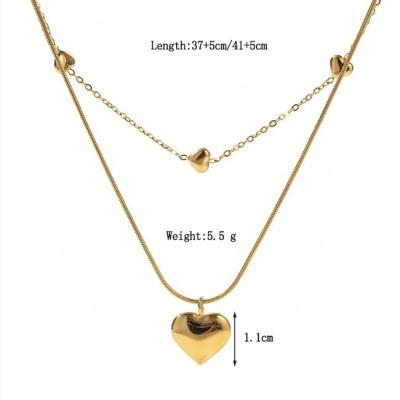 China OEM Women Necklaces Titanium Steel Heart Double Layer Gold Necklace for sale