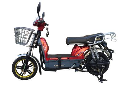 China 450W Adult Electric Bicycle Red Battery Operated Bikes With Motorcyle Seat Steel Frame for sale