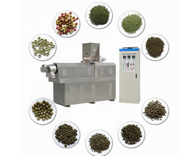 Large capacity twin screw extruder with floating fish feed processing machinery