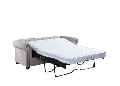 China Silla de tejido beige cama con clavos con tufos decoración de tejido dormitorio seccional en venta