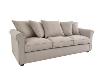 China Fabric sofa 3seater rolled arms removable seat cushions back cushions reversible filled with fiber for sale