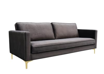 China Piernas removibles de metal Sofá de tela negra 3 2 Sofá de terciopelo negro con silla D28 en venta