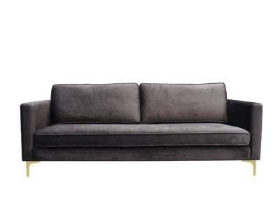 Chine Couch noir contemporain 3 places Velours canapé en tissu noir Pieds métalliques à vendre