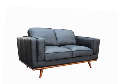 China Contemporary Two Three Seater Leather Sofa Wooden Legs 2 Seater Black Leather Sofa for sale