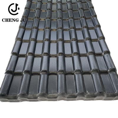 China Black PVC Roof Tile Bamboo Joint Waterproof Resinvilla Tile Glazed Roofing Tile for sale