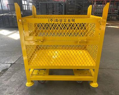 China 50mm X 50mm Mesh Distillation Tray Pallet Cage 1200mm High Movable With Wheels Te koop
