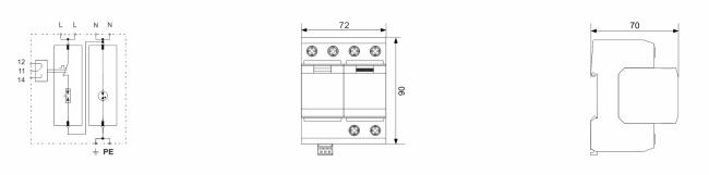 SPD Power Surge Protection Device dimensional diagram and specifications