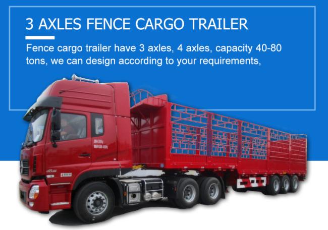HGH Fence Side Wall Cargo Box 3 Axles Semi Trailer for Sale