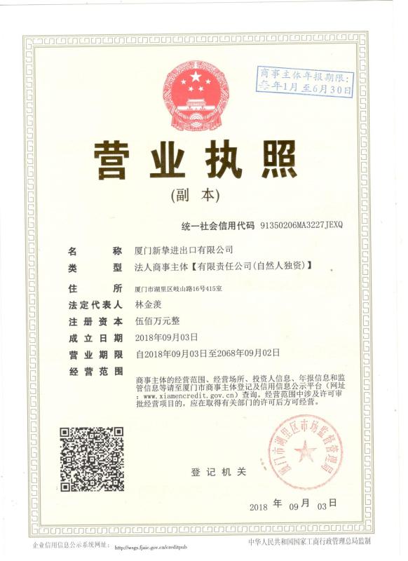 Business License - Xiamen Sincery Im.& Ex. Co., Ltd.
