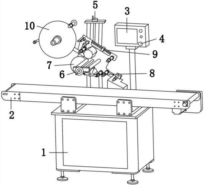 Close-up view of labeling mechanism and adjustable components