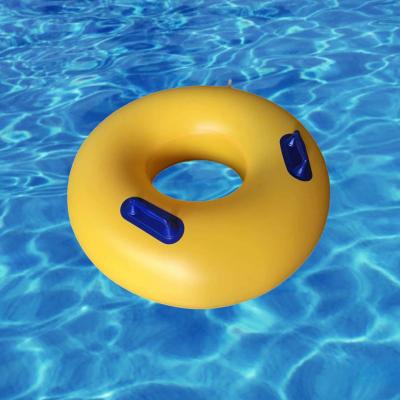 China OEM Aqua Park Double Tube Yellow Plastic Inflatable Swimming Floating Rings With Handle For Children for sale
