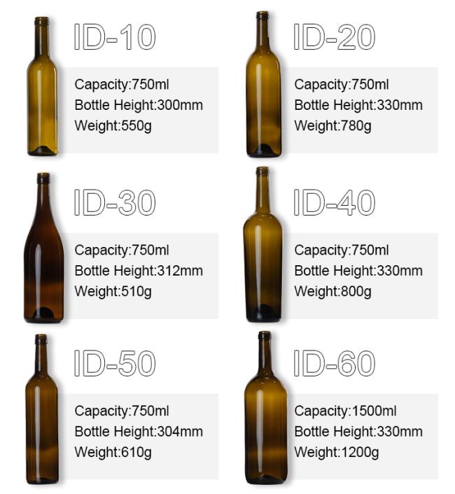 Recycled 187ml 375ml 750ml 75cl Glass Wine Bottle Wine Bottles with Caps