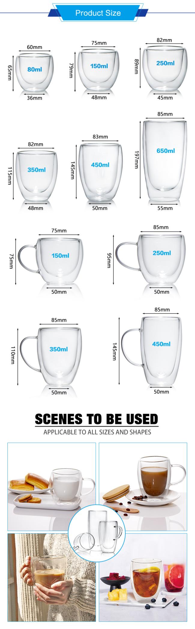 Luxury 80ml/150ml/250ml/350ml/450ml/600ml Espresso Latte Cooling Mug