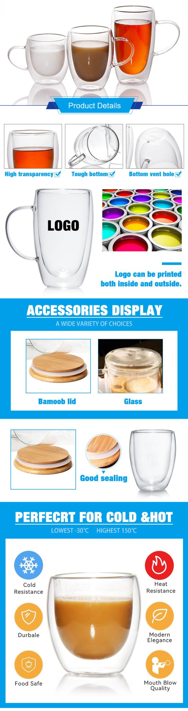 250ml 8oz Double Wall Espresso Glass Mug for Restaurant