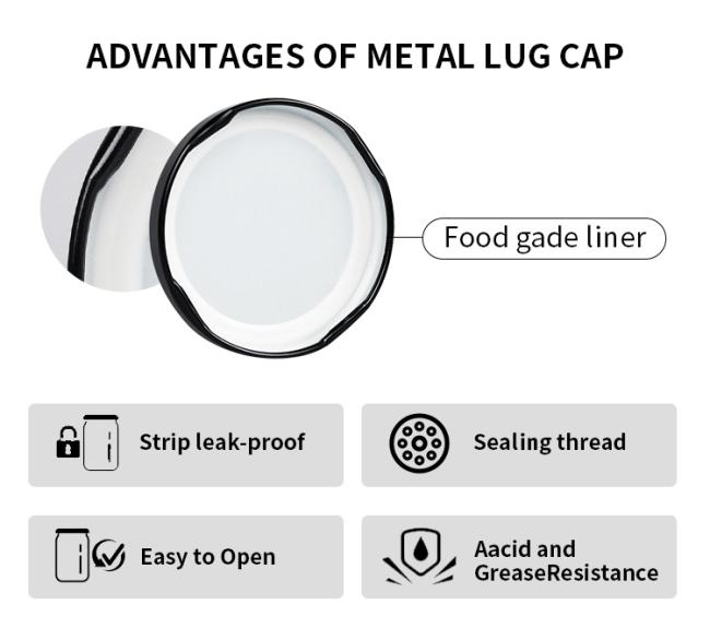 Free Sample 38mm 43mm 48mm 53mm 58mm 63mm 70mm 82mm Wide Mouth Tinplate Metal Lug Cap for Canning Jar