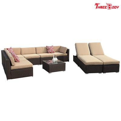 China Brown Wicker Outdoor Patio Sectional Sofa Set , Modern Patio Furniture Beige Seat Lounge Chair for sale
