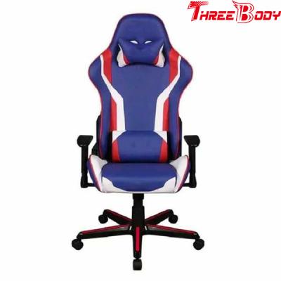 China Mobile Comfortable Computer Gaming Chair , Blue PU Leather Racing Seat Desk Chair for sale