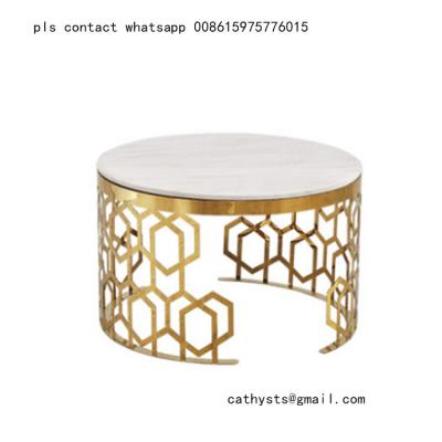 China New classical Hotel marble table bronze color stainless steel hollowed out design for sale