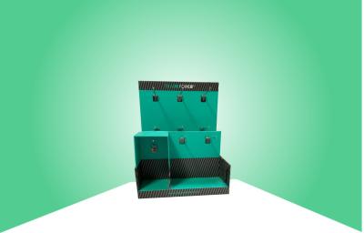 China Bespoke Blue Cardboard Counter Display Fixed With Metal Hooks For Electronics Items for sale